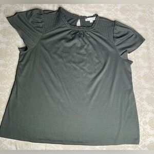 LOFT Women’s Olive Green Smocked Blouse Keyhole Back Size Large